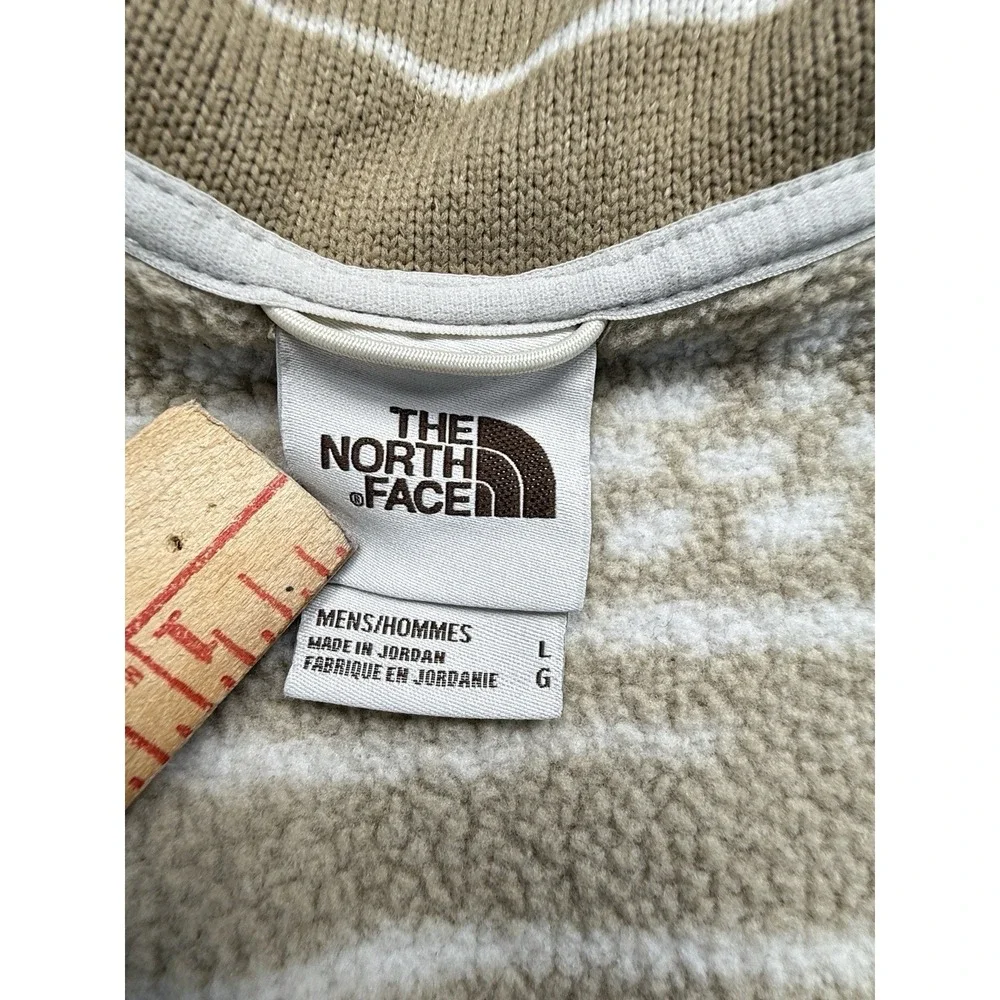 The North Face Men's L 1/4 Zip Fleece Pullover Tan White Striped Outdoor Sweater